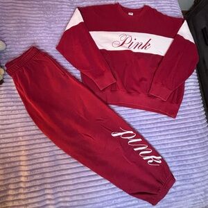 ❤️Victoria’s Secret PINK Red Tracksuit Sweatshirt & Joggers Set